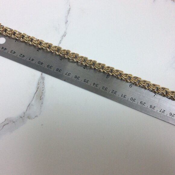 14K Yellow Real Solid Gold 8.8mm double Circle Curb Link Charm Bracelet 8'' 27.5 - Picture 8 of 8